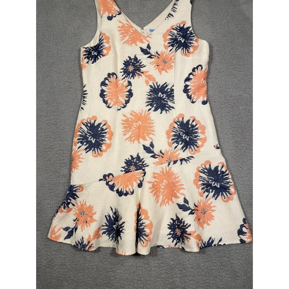 Antonio Melani Womens Woven Dress Cream Blue Coral Summer Lined Floral Size 14
